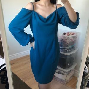 Teal Blue Bohemian Off the Shoulder Dress